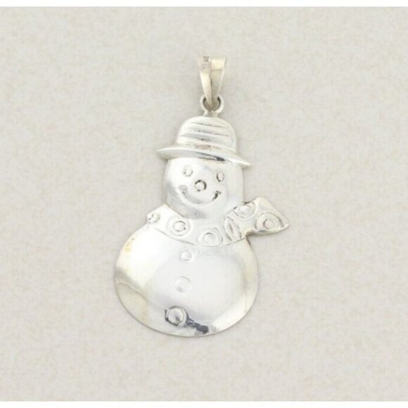 Sterling Silver Snowman Christmas Ornament or Pendant 1 3/4" x 1" - Picture 1 of 6